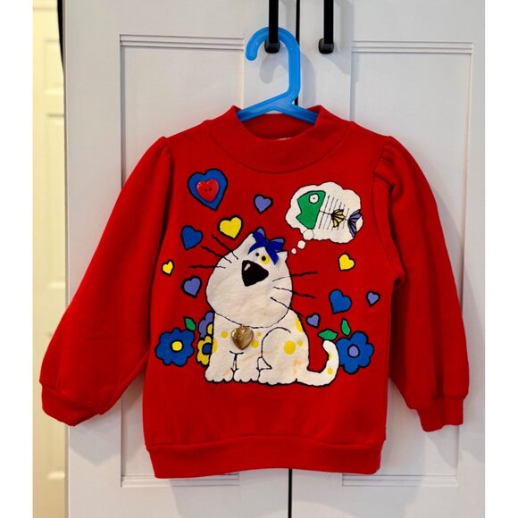 Vintage 80s 90s Buster Brown Kids Red Sweatshirt Cat Graphic Kawaii Size Small 6 - Picture 5 of 7